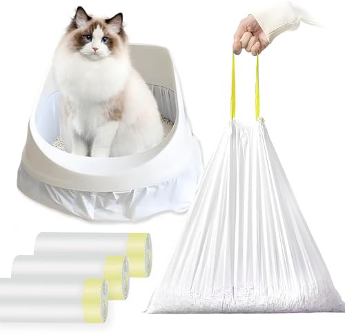 GEMMAHW 21Pcs Cat Litter Tray Liners with Drawstrings, 79x45CM Cat Litter Bags, Cat Litter Liners - Easy to Clean Cat Tray, Tear-Resistant Cat Tray Liner, High Load Capacity