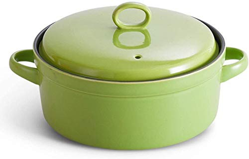 LLMTYO Marmite en Argile pour cocotte de Cuisson, creuset en céramique avec Couvercle, cocotte à feu Ouvert, cocotte en Fonte Imitation (Vert)