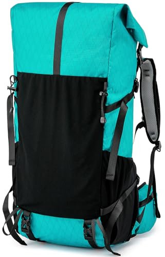 40L Expandable to 50L Lightweight Hiking Backpack, Waterproof Womens Mens Hiking Rucksack, Upgraded Scratch-proof Outdoor Roll Top Camping Packsack, Fit for 15.6'' Laptop (Peacock Green, 40L TO 50L)