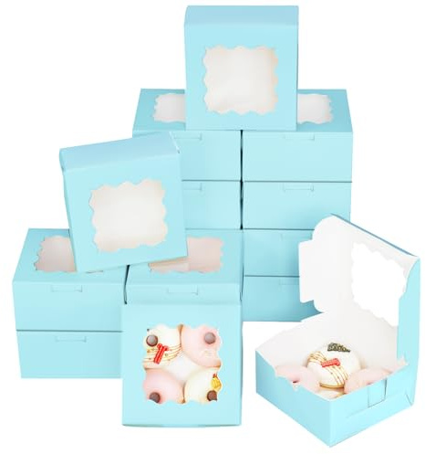 Gcardist Licht Blau Keks-Boxen mit Fenster 15 Stück 15.2x15.2x7.6cm Bäckerei Box Gebäck Box für Hochzeit Gunst Geburtstag ＆ Party(6x6x3 inch)
