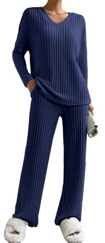 JENJON Donna Completo Tuta 2 Pezzi Completo a Maniche Lunghe Maglia Comode Pantaloni Dritti con Scollo a V Tuta Autunno Inverno