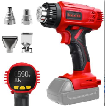 Pistola ad aria calda senza fili per Milwaukee 18 V agli ioni di litio, 400 W 1022 ℉ (550 ℃) con protezione da sovraccarico, 4 ugelli per saldare, fai da te, piegatura tubi (senza batteria)