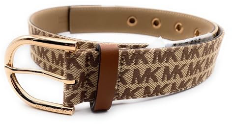 Michael Kors Gürtel I Damen I Echtes Leder I Größe L I 110cm lang mit Schnalle gemessen I 4,0 cm breit I Braun-Beige I Gestanzte große Ösen I Women Belt0960