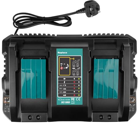 KEATFE 4A Dual Port Charger for Makita Battery, 14.4V~18V DC18RD Fast Charger Replacement Compatible with Makita Li-ion Battery BL1415 BL1430 BL1440 BL1830 BL1840 BL1850 BL1850B BL1860B etc