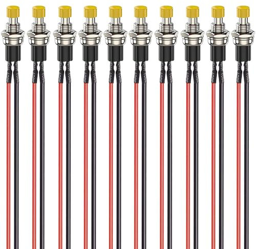 Gebildet 10 Stück 7mm 3V-6V-12V-24V-230V/1A Vorverdrahteter Mini-Taster, SPST Normal offen EIN/AUS 2-poliger Runder Knopf für Modelleisenbahn-Hobby Eisenbahn-Hobby (Gelb)