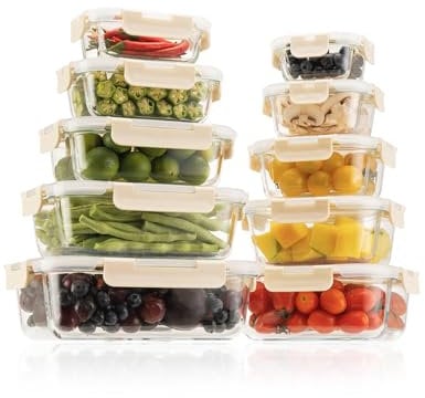 [10 Pack] Glass Food Storage Containers with Airtight Lids, Meal Prep Containers, Storage Container Set with Bpa-free Lid for Food, Lunch Bento Box, Microwave, Oven, Freezer and Dishwasher