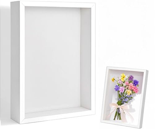 3D Bilderrahmen zum Befüllen 20,3 x 25,4 cm Bilderrahmen Tief 3D Objektrahmen Hölzern bis 3cm, Tiefer Bilderrahmen zum Befüllen für Objekte, Blumen, Hochzeitsgeschenk oder Erinnerungsstücke (Weiß)