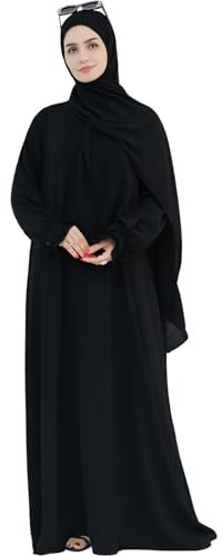 khalat Frauen Muslimische Gebet Abaya Islamisches bescheidenes Kleid mit Hijab-Schal Spitzenärmel Fließendes Abaya-Kleid Schwarz