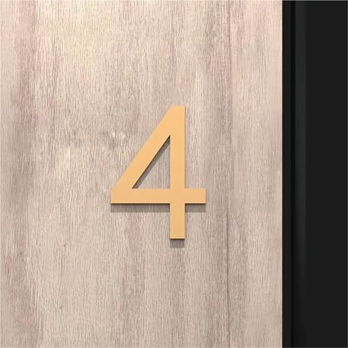 Self Adhesive House Numbers Black/Gold/Silver Door Number Stickers 2/3/4 Inch Modern Acrylic Address Mailbox Number for Outside Hotel Apartment Yard Post Courtyard Cafe Plaque(Gold 4,4In)