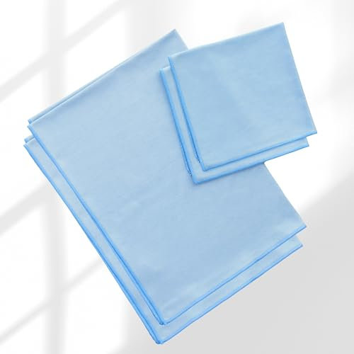 Wowtowelz Clear Pro Fenstertuch streifenfrei, Autopflege, Scheibentuch, Mikrofasertuch, Reinigungstuch, Trockentuch, Glas Putztücher (Hellblau, 4er Set - 40x40 cm & 50x75 cm)