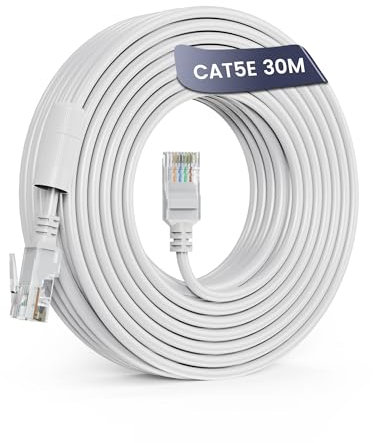 AKINGUAR Cable de red Ethernet, Cat5e, RJ45, 30,4 m, 8 pines, 1000 Mbps, 350 MHz, compatible con cámara IP y sistema NVR, conmutador PoE, PC, router, resistente a la intemperie para uso en interiores