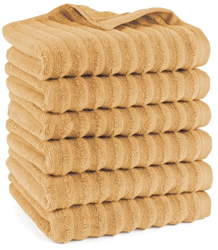 Pure Label Handtuch - 6er-Pack 50x100cm aus 100% Baumwolle - saugstark, schnelltrockend & weich - Handtücher mit Anhängeschlaufe - Oeko-TEX Zertifiziert - Safran