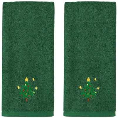 DONGKER Handtücher Baumwolle, 2 Stück Weich Saugfähig Weihnachts Geschirrtücher, 40x65 cm, Handtuch mit Bestickte Schneebällen/Weihnachtsmann/Weihnachtsbaum
