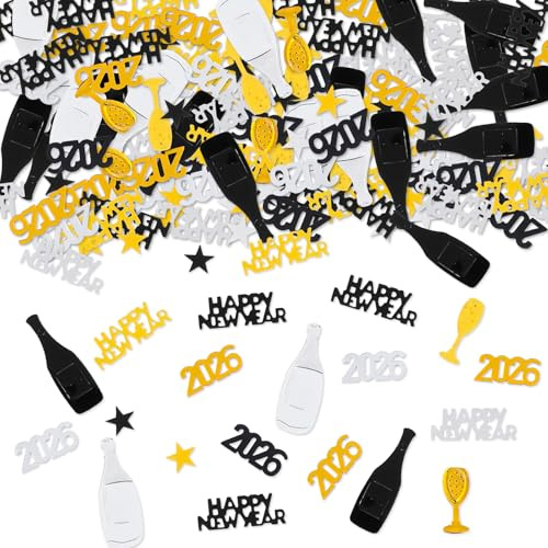 Gold Streudeko Silvesterdeko, 30g Silvester Deko 2026, Konfetti Streudeko Silvester Deko 2026, Glitzer Schwarz Gold Silber Neujahr Tischdeko Konfetti für Neujahr Party Karneval Silvesterdeko Party