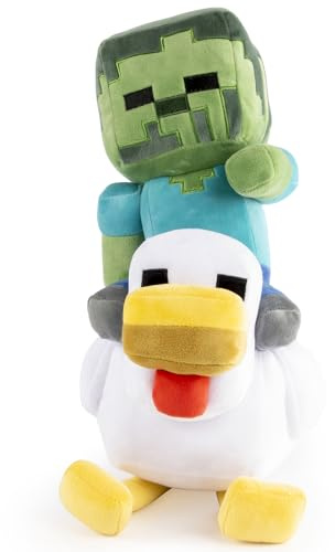 Jay Franco Minecraft Chicken Jockey Weiches Plüschkissen – 44 cm Ultraweiches Kinder-Plüschtier und Bequemes Kissen, Offizielles Produkt, Mehrfarbig