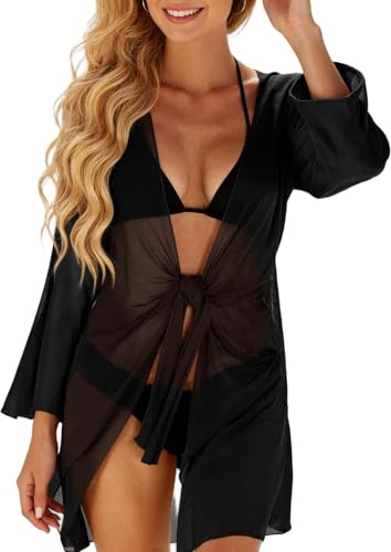 Saodimallsu Damen Bikini Cover Up Sommer Kimono Cardigan Lang Chiffon Badeanzug Leicht Bindeband Strandponcho Strandkleid Sexy Strand Beachwear