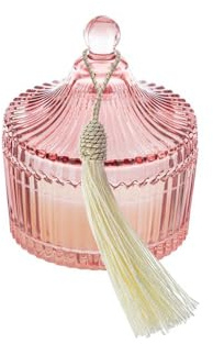 POTICHE in vetro ROSA ANTICO con CANDELA e nappa 10.5x13 cm bomboniera