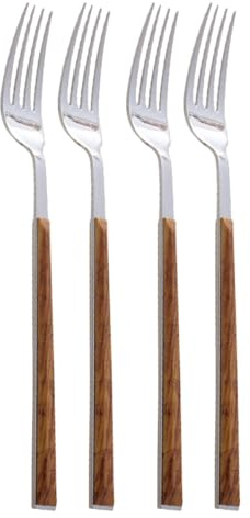 LOORGVEL Fourchettes de Table 4 Pièces en Acier Inoxydable Manche Imitation Bois, Set Couverts la Cuisine pour Repas Quotidiens, Vaisselle Solide et Facile à Nettoyer, Usage Hôtel