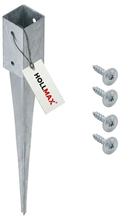 HOLLMAX 1 Stk. Einschlaghülse/Bodenhülse (71 mm), Inkl. Schrauben, silber verzinkt, für Vierkantpfosten