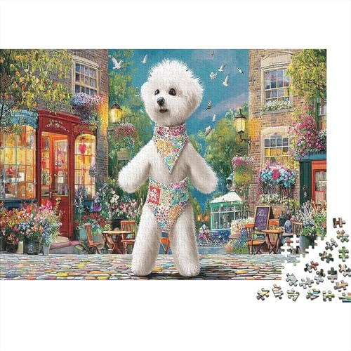 Pudel 1000 Teile Puzzle Für Begeisterte, Dicker Recycelter Pappkarton,White Pudel Sunny City Street Wanddekoration, Feiertagsgeschenk, Bildungspuzzle70x50cm/1000pcs