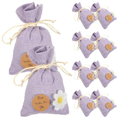 SOLUSTRE 10pcs Lavender Scented Sachet Bags, Refillable Linen Hanging Sachets for Wardrobe and Home Fragrance, Light Purple Drawstring Potpourri Bags