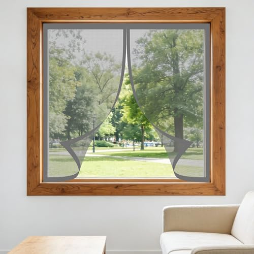Magnetica Zanzariera 150 x 160 cm Chiusura Automatica Zanzariera Magnetica per Finestra Maglia Fine, Facile da Installare per Finestra Del Balcone, Camper, Cucina, Grigio