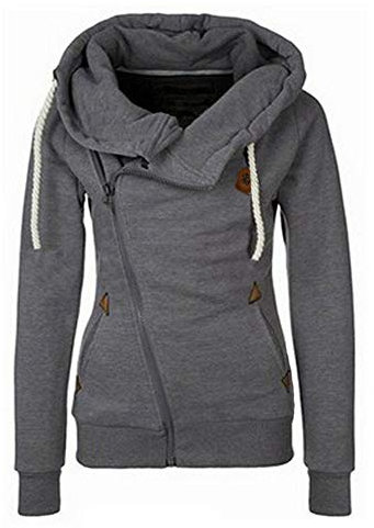 Newbestyle Womens Hoodies Oblique Zipper Fleece Sweatshirts Warm Lightweight Jacket Top with Pocket Dark Grey L