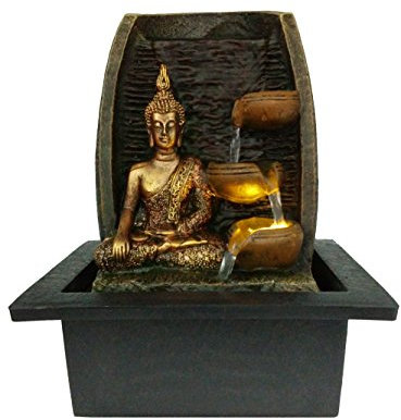 Creative Touch Golden Buddha with Water Cups and LED Light Indoor Water Fountain 21cm x 18cm x 25cm