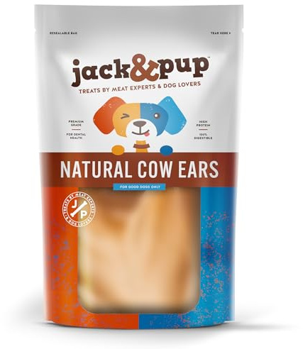 Jack&Pup Cow Ears for Dogs (15 Pack) – Natural Whole Cow Ears, Single Ingredient Dog Treats, Thick Cut, High Protein Chews, Excellent Rawhide Alternative for Small & Large Dogs
