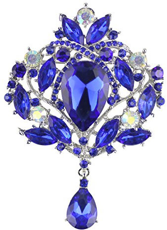Merdia Created Crystal Brooch for Women Shiny Flower Teardrop Brooch Pin - Blue
