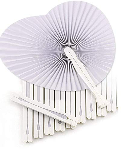 Okaytec 36 Fächer-Hochzeit Handfächer Papierfächer Herzform Weiß Papier Fächer faltbar für Gastgeschenk Hochzeit Bevorzugung Party