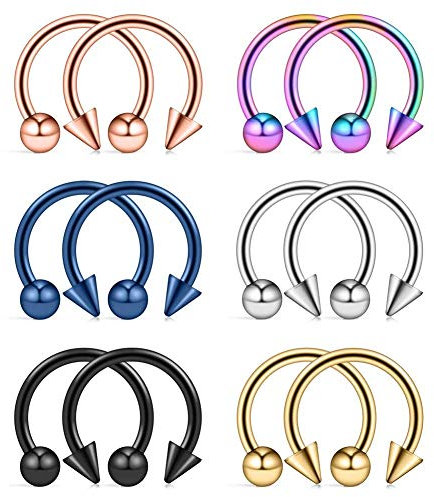 Crdifu 12er Nasenpiercing Set Hufeisen 14G Nasenring Circular Barbell Septum Lippe Nase Piercing Ring Edelstahl