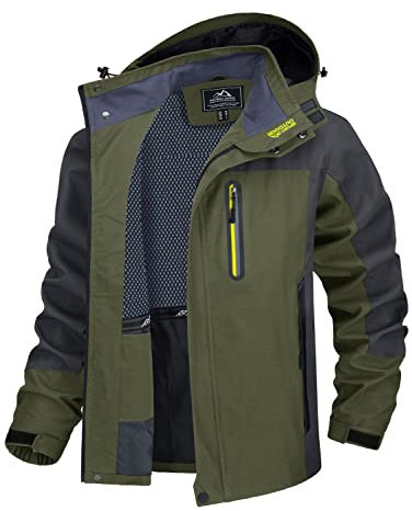 TACVASEN Veste Homme Hiver Chaud Capuche Amovible Veste de Travail Homme Softshells Randonnée Coupe Vent Vêtements Imperméables Vert Militaire, M