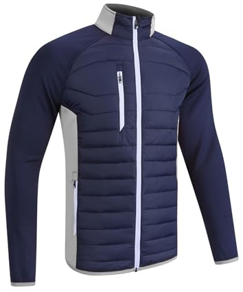 Sunderland Mens SUNMC83 Zip Front Padded Stretch Panel and Sleeves Performance Golf Jacket Navy/Silver/White M