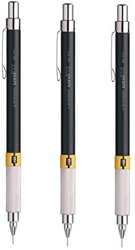 uni-ball - Uni Mitsubishi Pencil - Porte-Mines Premium M552 - Rechargeable - Dessin Technique - Avec Gradation Réglable et Gomme - Mine NanoDia - Ligne Fine 0,3 mm - Lot de 3