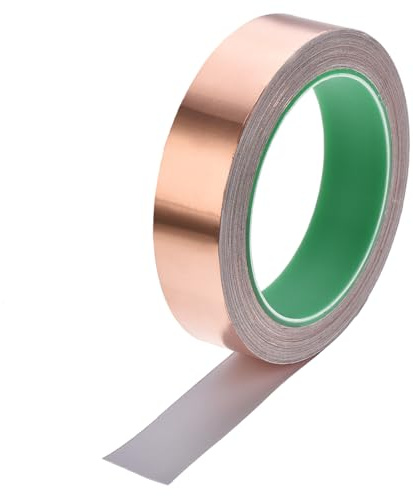 sourcing map Kupferklebeband 25mm x 20m (B*L), Kupferband Selbstklebend Kupfer Klebeband, 0.06mm Dicke Doppelleiter Kupferfolienband für EMI RFI EMF Abschirmung Schneckenfalle