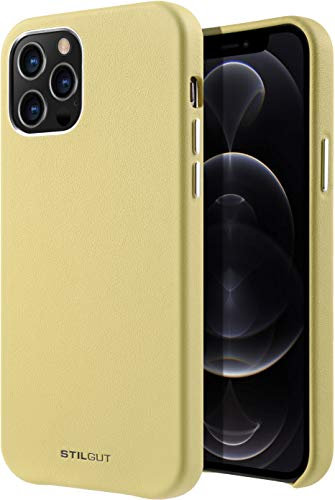 STILGUT Case Compatible with iPhone 12 Pro Max Genuine Leather Case, Ultra Thin Protection, Yellow