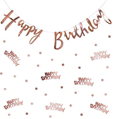 Oblique Unique® Happy Birthday Geburtstag Party Feier Deko Set - Happy Birthday Girlande + Happy Birthday Punkt Konfetti - Roségold