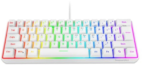 Snpurdiri 60% Wired Gaming Keyboard, 61 Keys RGB Backlit Wrist Rest Ultra-Compact Mini Waterproof Keyboard for PC Computer Gamer (White)