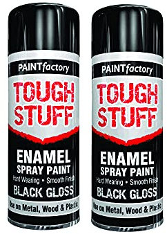 Classic Signature - 2 x Enamel Black Gloss 400ml / 1x Pair of Disposable GlovesTough Stuff Hard Wearing Smooth Aerosol for Metal Wood Plastic