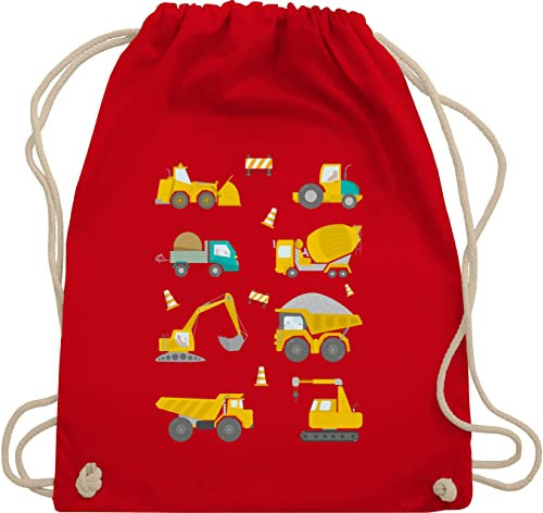 Shirtracer Turnbeutel Rucksack - Kinder Traktor Bagger und Co. - Baustellen Fahrzeuge - Unisize - Rot - kindergarten kinderrucksack flugzeugen baustelle beutel für kindergartenrucksack baufahrzeuge