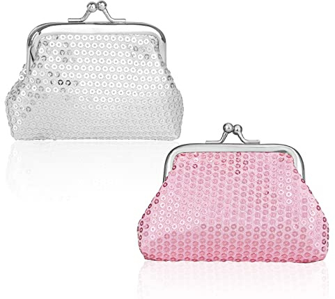 FuninCrea Lot de 2 porte-monnaie à paillettes réversibles, Rose + argent., S, Minimaliste