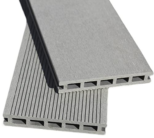 WPC Terrassendielen 22 x 140 mm - Terrassenboden Dielen Komplettset Terrassen-Bausatz mit Unterkonstruktion & Terrassen-Schrauben & Clips - Dielenlänge: 4m, Farbe: Grau | Fläche: 39m²