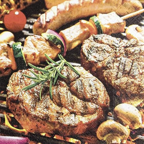 20 Servietten Leckereien vom Grill | Steak | Barbecue | Essen | grillen | Sommer | Tischdeko | Decoupage | Serviettentechnik 33x33cm