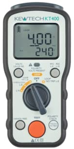 Kewtech KT400DL Loop Impedance & PSC/PFC Tester High Resolution 0.001Ω, No Trip & High Current L–E/L–N Testing AC Voltage, Polarity Warning LED, Includes Mains Lead & Case