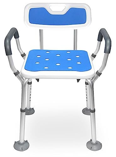 Shower Chair with Arms Heavy Duty Bath Chair with Back Inside Shower Transfer Bath Seat Padded Bench Portable Lift Height Adjustable Legs for Bathtub Non-Slip feet