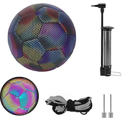 Hsthe Sea Leuchtender Fußball Reflektierend Fussball Holografisch Leuchtend im Dunkeln Fußball für Drinnen und Draußen für Klein & Groß – Unisex – Offizielle Größe 4, mit Tragetasche und Pumpe