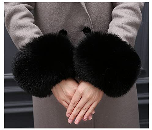 SHTGOI Damen Pelzmanschetten Fell Handgelenk Wärmer Kunstpelz Manschetten Armstulpen Winter Handwärmer Ärmel Plüsch Pulswärmer Fellstulpen Faux Pelz Armstulpen Handschuhe Schwarz