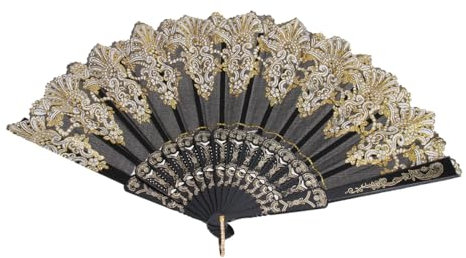 Black Lace Fan Retro Folding Fan Gold Decor Chinese Decor Black Decor Chinese Hand Fan Handheld Fans Hand Fans for Women Black Wedding Decor Festival Vintage Miss White Fan