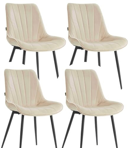 Colenis Lot de 4 Chaises de Salle à Manger en Velours Beige avec Pieds en Métal Noir Design Moderne et Confortable pour Cuisine Salon et Bureau, Lesedi